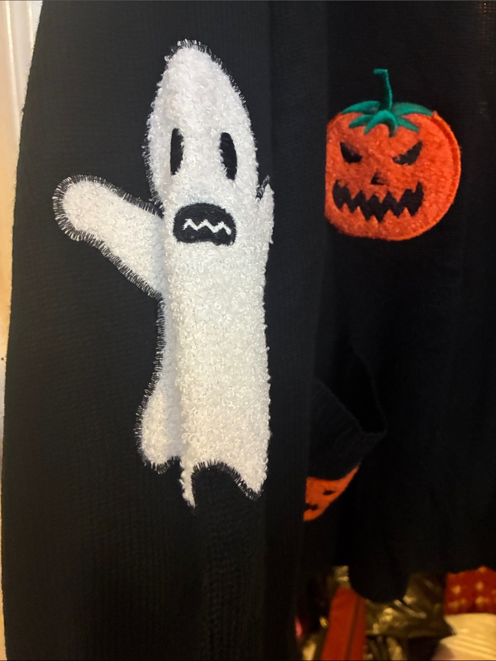 BloomChic Black Pumpkin Patch Cardigan with Orange Appliqués - Picture 3 of 3